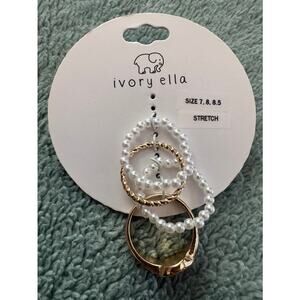 Ivory Ella Stretch Ring Set Pearl Gold Tone Size 7–8.5
